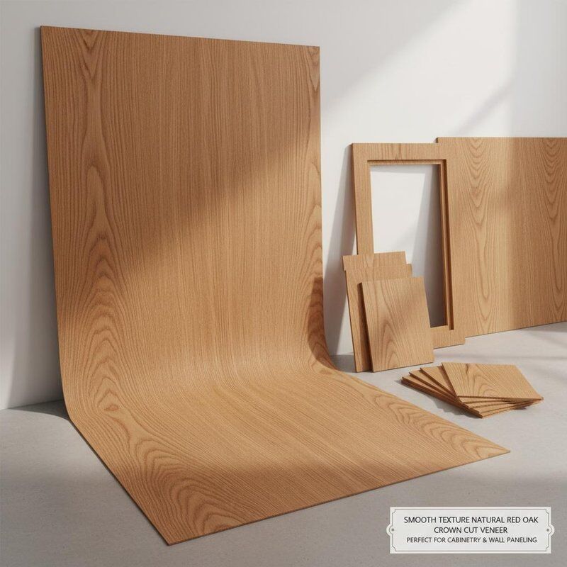 Texture lisse Coupe de couronne de chêne rouge naturel Veneer coupé en tranches Parfait pour les projets de revêtement de murs d'armoires et de menuiserie personnalisée