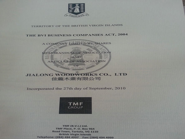 Chine JIALONG WOODWORKS CO.LTD Certifications
