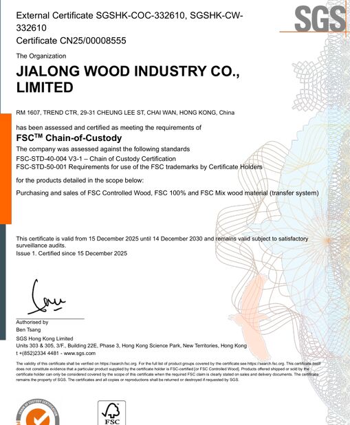 La Chine JIALONG WOODWORKS CO.LTD certifications